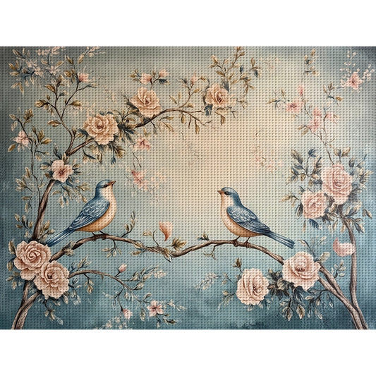 JOZYSH 2D Cross Stitch Kit - Bluebirds & Peach Blossoms Design, 11x15 Inch Fabric, Embroidery Threads, Needles, and Detailed Instructions for Beginners, Perfect for Home Decor in Living Room or Bedroom, Relaxing DIY Craft, Be