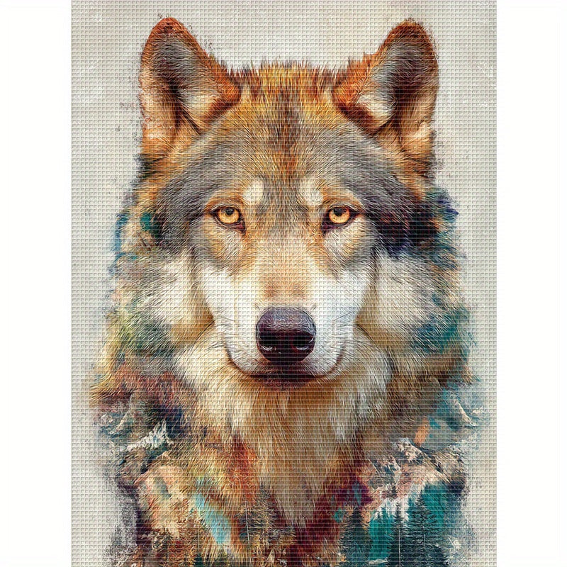 1pc 13.8in x 17.7in Wolf Portrait Cross Stitch Kit - Detailed DIY Eco-Line Art, 11CT Embroidery Fabric with Threads, Needle, and Instructions - Perfect for Home Wall Decor, Mother'S Day Gift, Unframed, Animal Wall Art | Reali