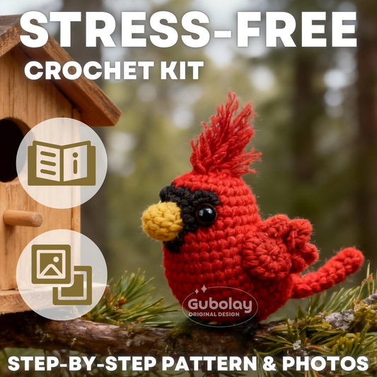 Crochet Kit for Beginners (Cardinal Bird Designs) - Learn to Craft Amigurumi Stuffed Animals | Includes Step-by-Step Video Tutorial, Easy-to-Follow Instructions, Hook, Yarn, and Accessories | Craft Gift for Adults, All-Season