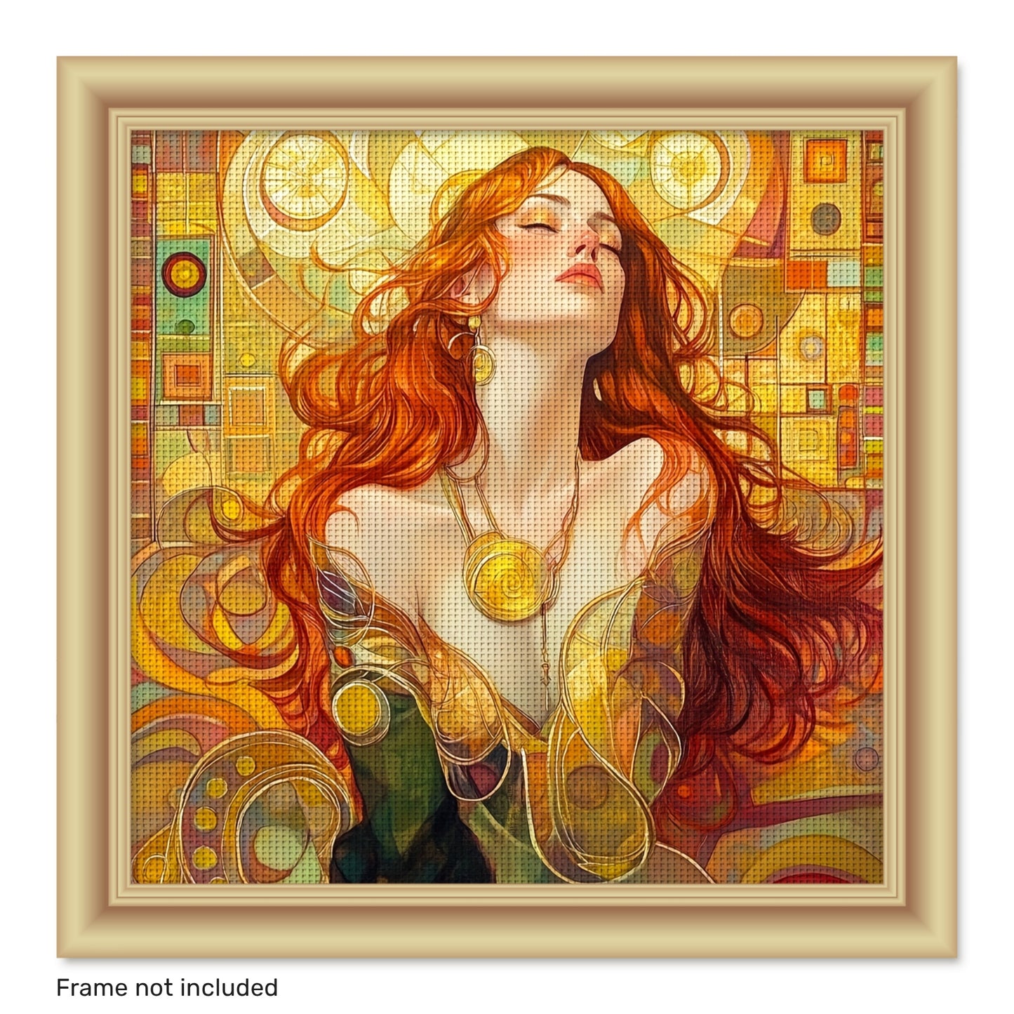 JOZYSH 1pc 15.75x15.75inch DIY Cross Stitch Kit - Vibrant Orange-Haired Woman with Golden Earrings, Detailed Pattern for Home Decor, All-Season Artistic Gift, Seasonal Home Decor|Vibrant Artwork|Detailed Craftsmanship, Cross