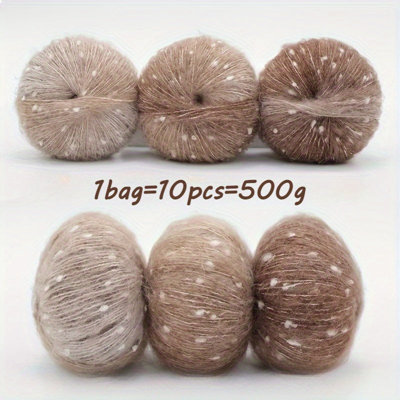 10pcs Starry Sky Gradient Long Staple Cashmere Yarn Rainbow Sugar Bean Color Dot Cashmere Wool Shake Velvet Yarn Handmade Knitting DIY Hollow Sweater, Hat, Scarf, Shawl, 50g/pc Total 500g