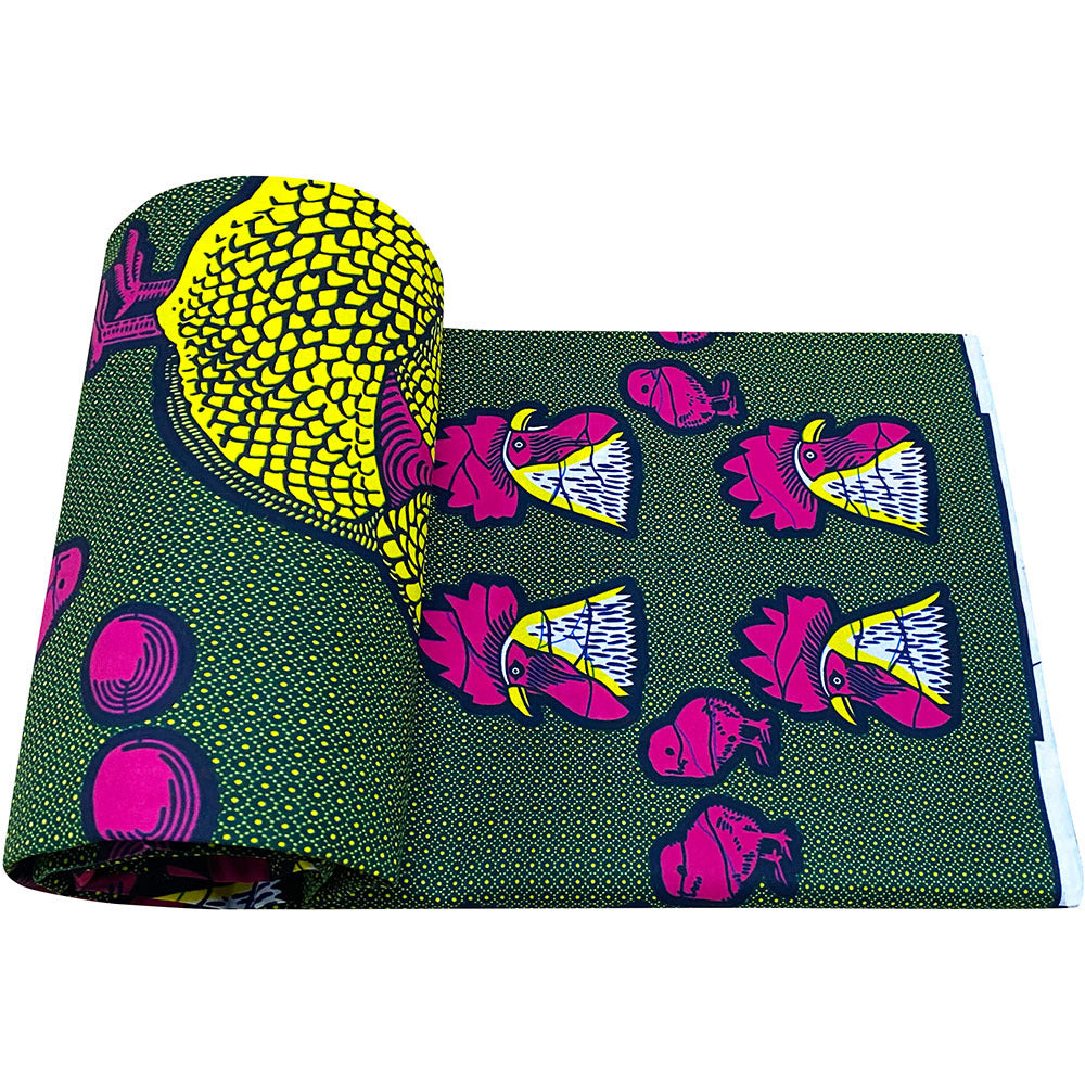 African 100% Cotton by the - Traditional Ankara Print with Ghanaian Fante Shrotes & Adinkra Symbols, Multicolor (Pink/Yellow/Black) Hand Wash Only for Quilting, Sewing, African Fashion Clothing & Cultural Crafts