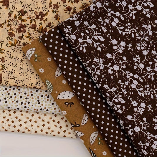 6pcs Brown Fabric Bundles - 19.98"x19.98" (50x50cm) Precut Easter Spring Quilting Cotton for Sewing, Patchwork, DIY Crafts & Home Decor - Soft, Durable Multi-Color Materia, Hand Wash Only, Floral Pattern, Light Brown, Dark Br