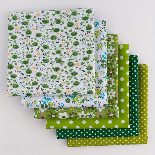 6pcs Green 19.99" X 19.99"(50cm*50cm) Craft Fabric Bundle Squares Patchwork DIY Sewing Scrapbooking Quilting Floral Dot Pattern Craft And Art Hobby Fabric, Jelly Roll, Fabric for Crafts, Quilting Fabric Packs, Quilt Fabric, P