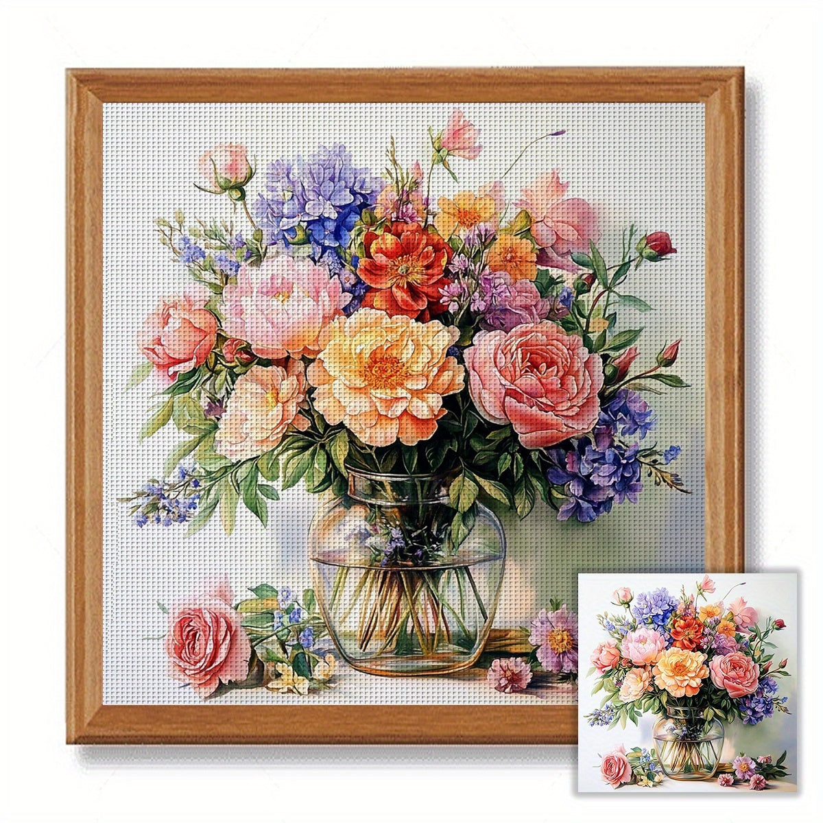 ZUOANLF 1set 40x40cm/15. 7x15. 7Inch DIY Cross Stitch Kit Frameless, Beautiful flowers, stamped cross stitch kits, Embroidery Set for Home Decor, Includes Patterned Fabric & Threads, Perfect for Living Room Entrance or Bedroo