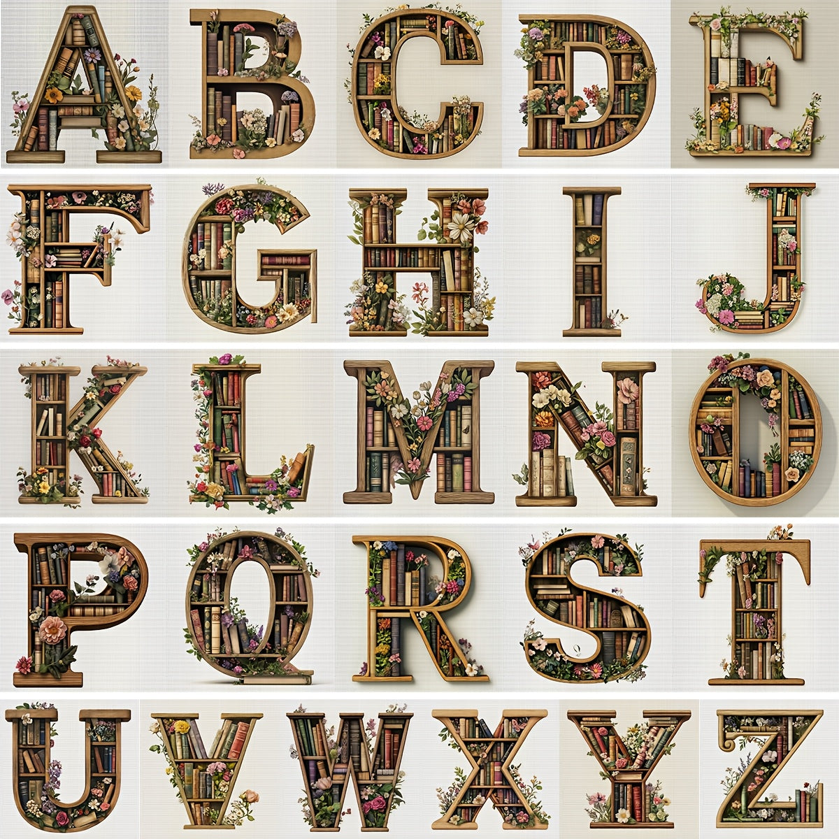 1pc JOZYSH Large Alphabet Cross Stitch DIY Kit with A-Z Letters, Numbers & Floral Frames - Complete Set with Pre-Printed Canvas, Needles, Threads, Instructions - 40x40cm/15.7x15.7in - Perfect for Home/Office Decor, Birthday/C