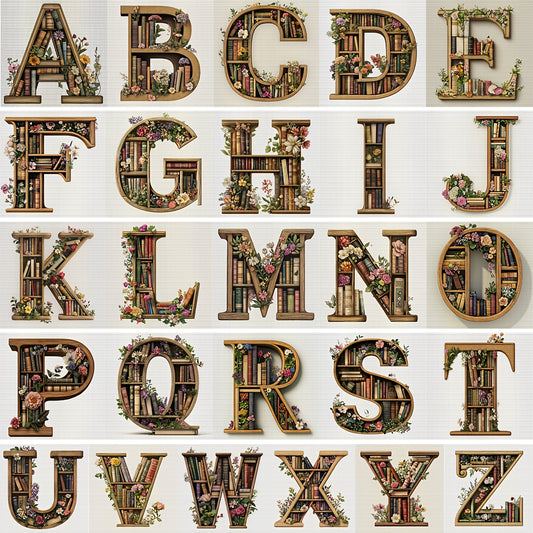 1pc JOZYSH Large Alphabet Cross Stitch DIY Kit with A-Z Letters, Numbers & Floral Frames - Complete Set with Pre-Printed Canvas, Needles, Threads, Instructions - 40x40cm/15.7x15.7in - Perfect for Home/Office Decor, Birthday/C