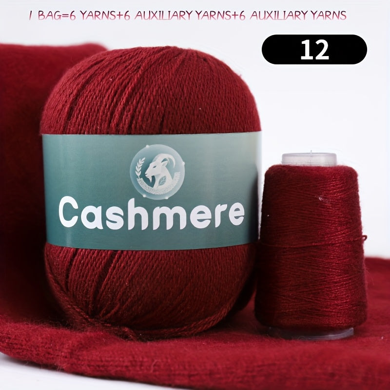 6-Ply Hand-Knitting Yarn for Self-Knitted Cashmere Sweaters, Includes Matching Yarn for Machine-Knitted Cashmere Hats and Scarves, Knitting Needles, and Yarn Balls