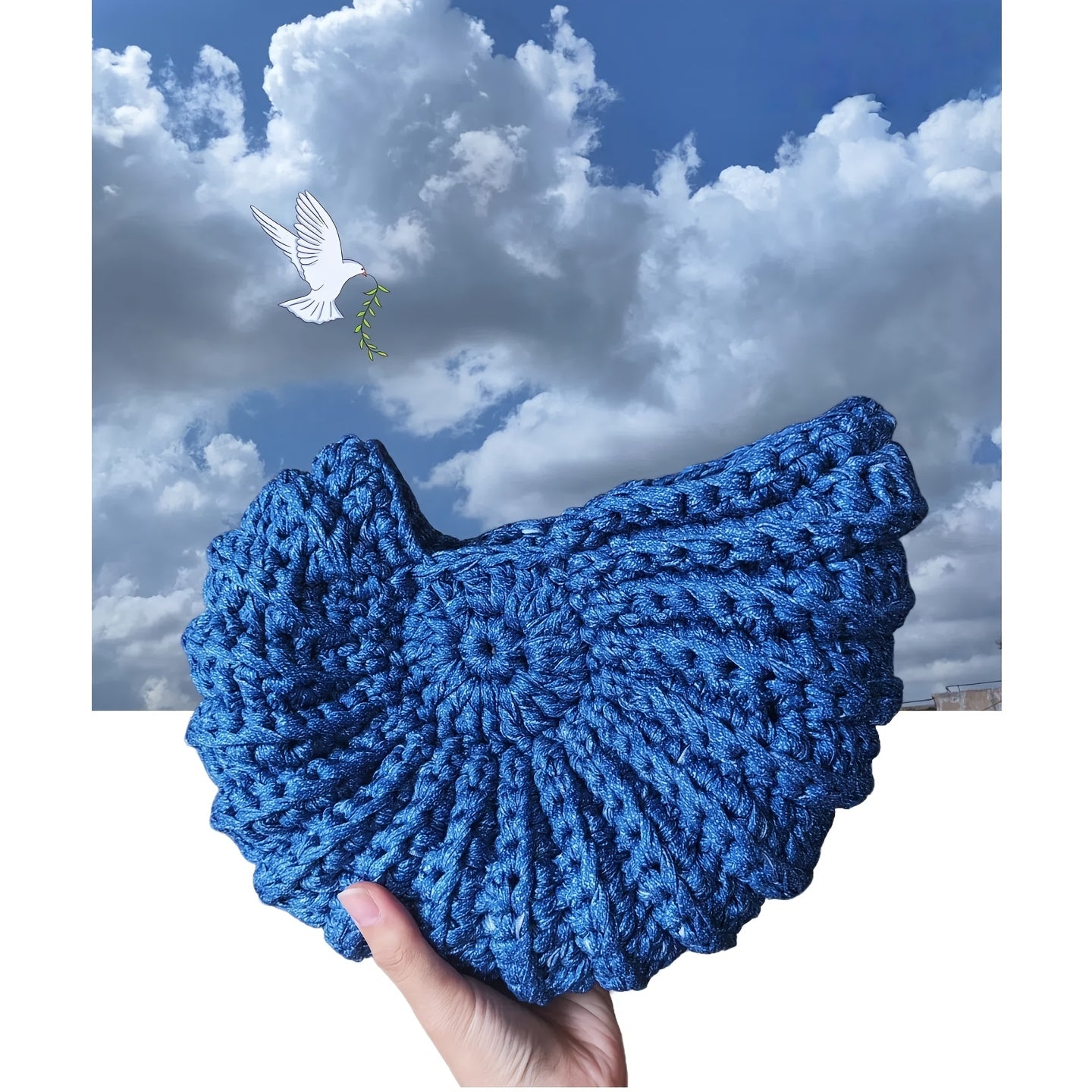 Complete DIY Handmade Seashell Crochet Tote Bag Kit for Beginners - All-in-One Craft with Striped Yarn, Hook & Step-by-Step Guide (Khaki/Turquoise) - Create Your Own Handmade Gift, Beach Bag, -Shaped Purse with Tools Included