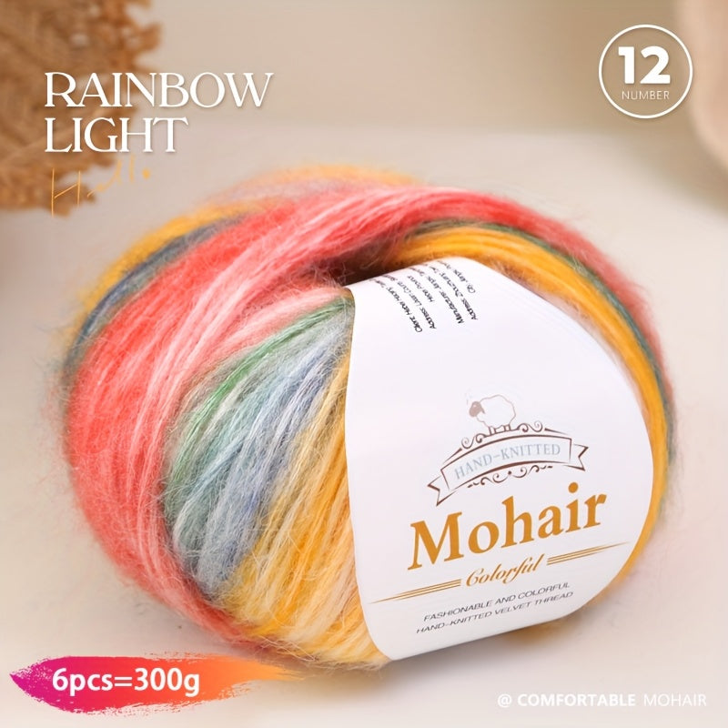 1 large bag = 6 skeins of yarn, rainbow gradient colors available. Suitable for DIY crafting materials such as knitting tops, pants, scarves, gloves, and other handmade items. Composition: 90% polyester, 10% wool