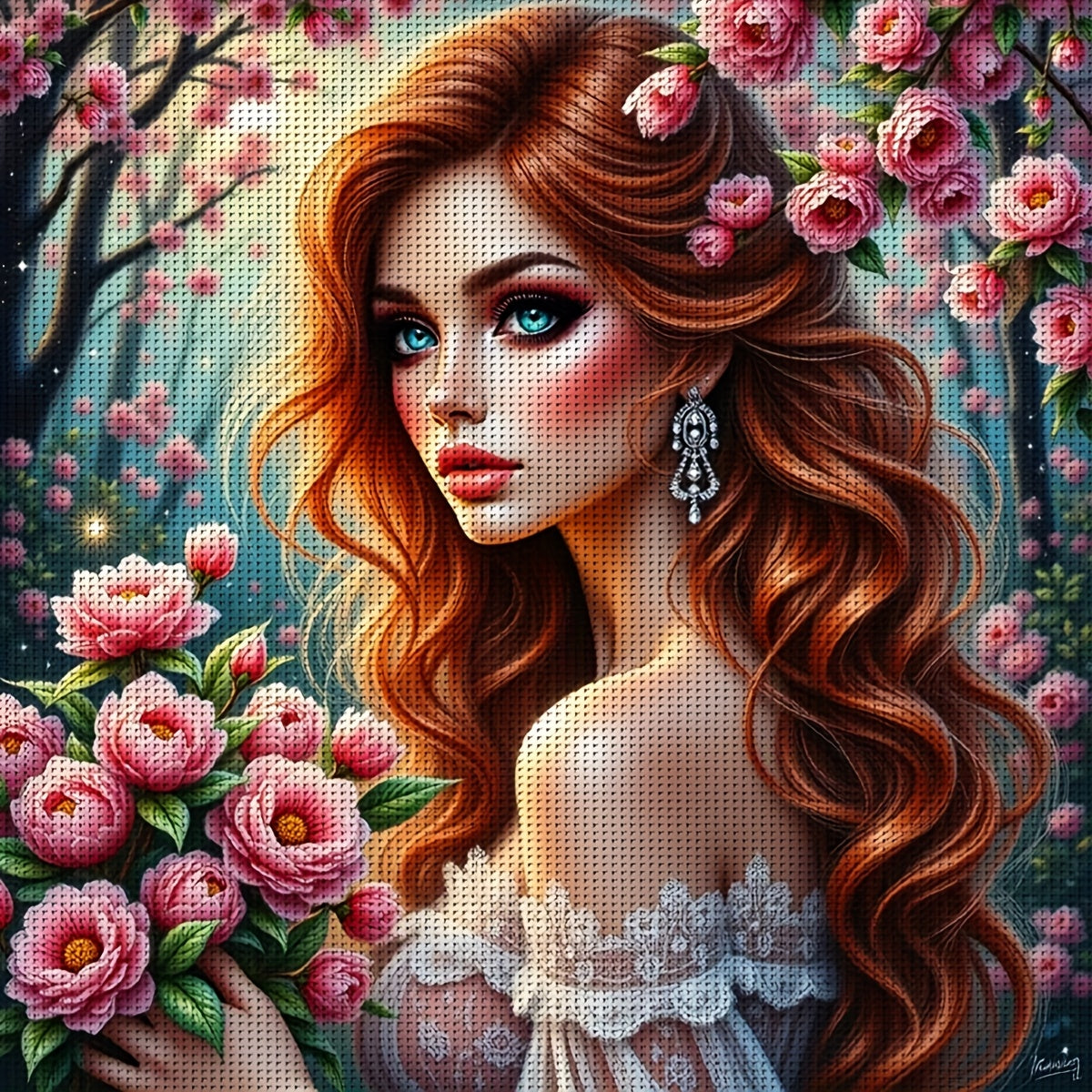 JOZYSH 1set 40x40cm/15. 7x15. 7Inch DIY Cross Stitch Kit Frameless, A beautiful woman, stamped cross stitch kits, Embroidery Set for Home Decor, Includes Patterned Fabric & Threads, Perfect for Living Room Entrance or Bedroom
