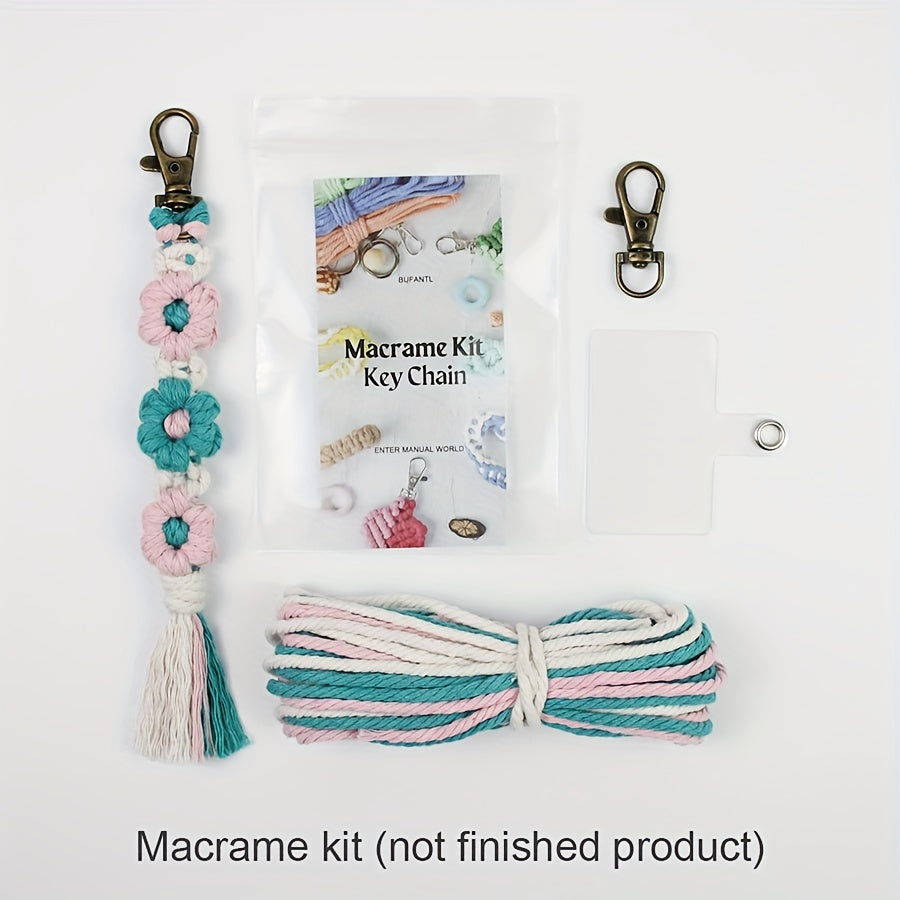 1pc Macrame Kit | Small Daisy Pattern Weaving Material Bag with Beginner Tutorial, Handmade Keychain and Bag Pendant, Suitable for Car Keys and Phone Cases, All-Season Craft Kit