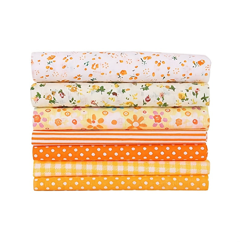 7pcs 20"x20" Orange Cotton Fat Quarters - Pre-Cut Craft Fabric Bundles with Assorted Vibrant Floral Patterns, Machine Washable for Quilting, Patchwork & DIY Sewing Projects - Perfect Gift for Birthdays, Christmas, Thanksgivin