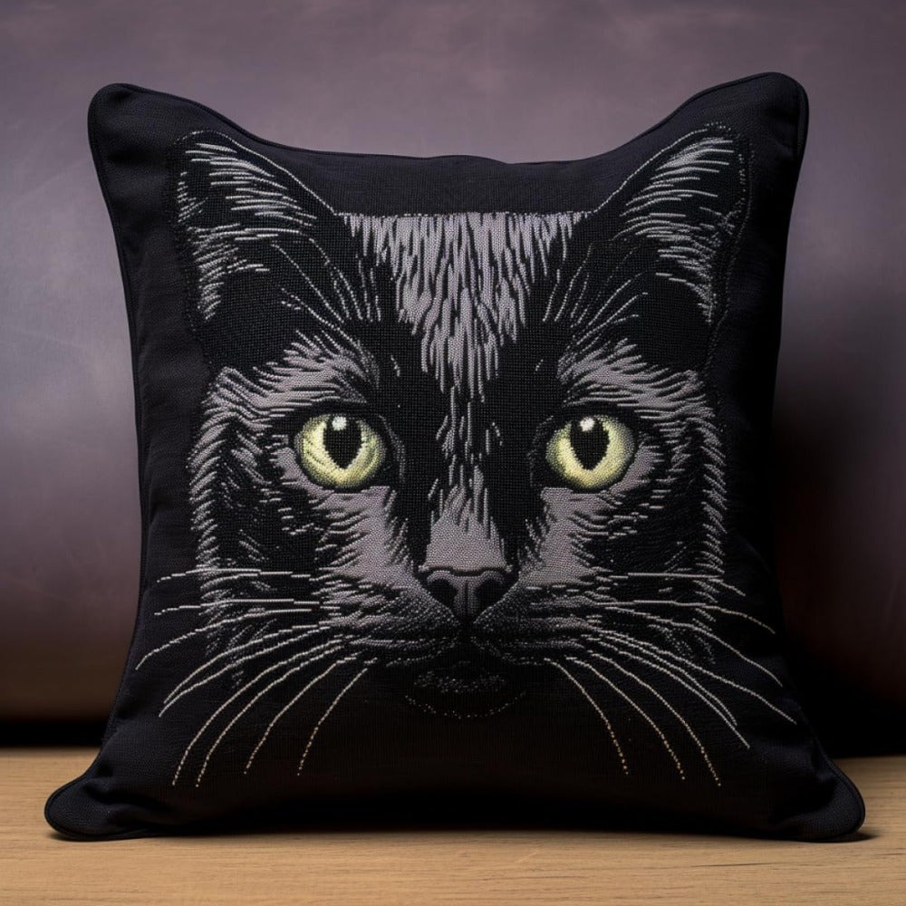 DIY Latch Hook Kit Cushion Black Cat Animal Latch Hook Kit DIY Crochet Yarn Kits Embroidery Kits Unfinished Cushion Cover Pillowcase 7in