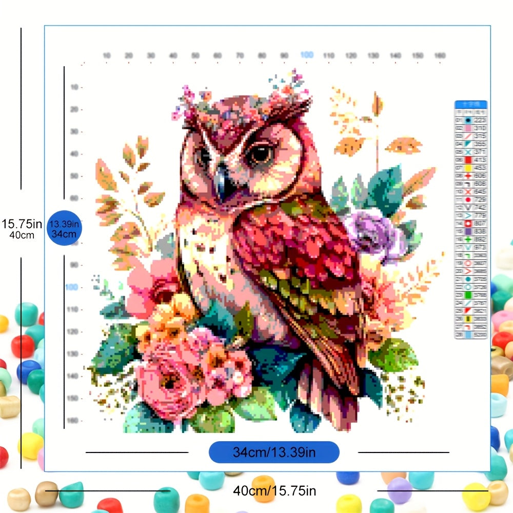 DIY Bead Embroidery Art 11CT Printed Canvas Elegant Floral Owl Design Thread DIY Craft Cross Stitch Kits Animal Needles Threads Home Decoration, Best for Christmas, Perfect for Thanksgiving