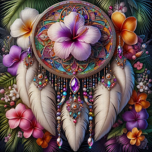 ZUOANLF 1set 40x40cm/15.7x15.7Inch DIY Cross Stitch Kit Frameless, Beautiful dream catcher, stamped cross stitch kits, Embroidery Set for Home Decor, Includes Patterned Fabric & Threads, Perfect for Living Room Entrance or Be