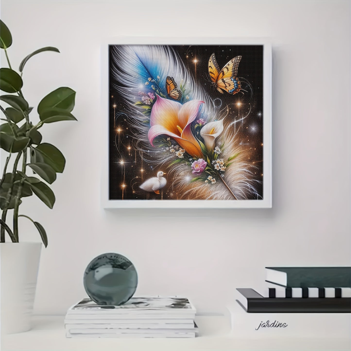 1 Set - Creative Dreamy Feather Theme Cross Stitch Painting Kit, DIY High-Quality Needle and Thread Embroidery Supplies, 11CT Cross Stitch Embroidery Fabric Painting Crafts, Ideal for Home Wall Decoration or Gift Giving, Fram