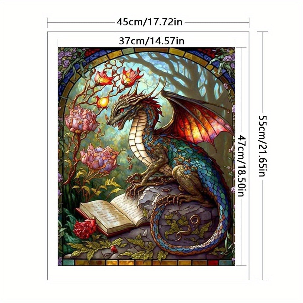 DIY Stained Glass Style Reading Pterodactyl Cross Stitch Kit - 14CT Stamped Animal Series, 17.72x21.65inch, Includes Tools & Threads, Instructions, All-Season Craft Project for Home Decor, Perfect Gift for Craft Lovers & Art