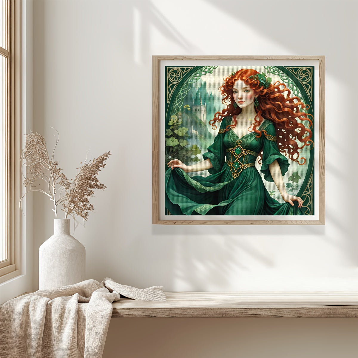 1pc JOZYSH 40x40cm/15.7x15.7in Frameless Cross Stitch Kit - Elegant Red-Haired Woman Design, 11CT/14CT, Includes Canvas, Needle, Thread, Pattern & Instructions - Ideal for Beginners, Perfect Gift for Friends & Family, Cross S