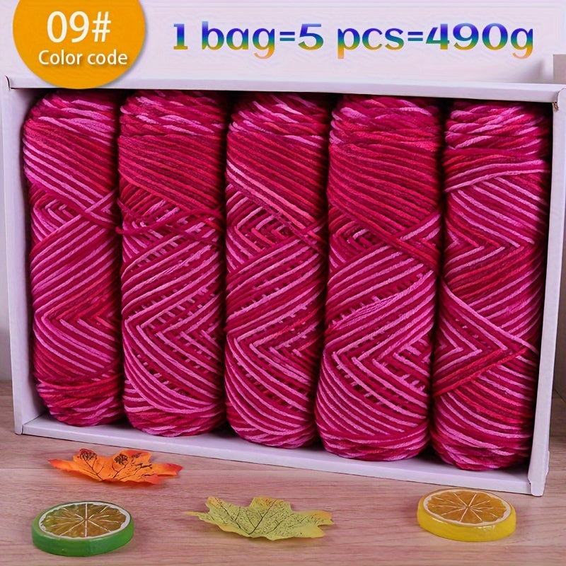 490g Multicolor Gradient Ombre Yarn Skein for Hand Knitting, 5-Ply Yarn Ball for Autumn/Winter Fashion Sweaters, Scarves, Hats, Gloves, Gifts, and Crafts, 5 Skeins per Pack