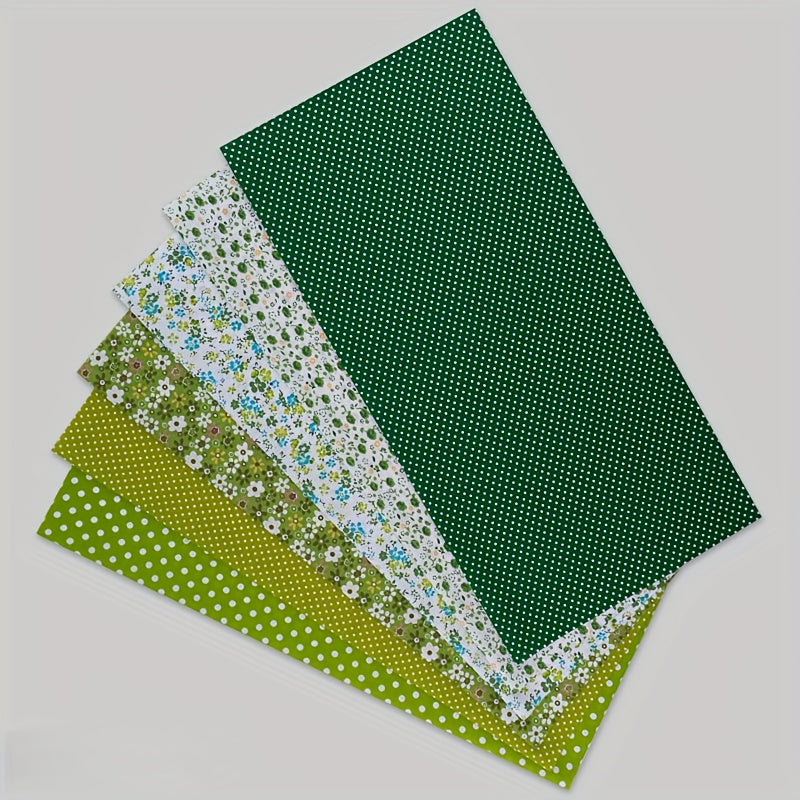 6pcs Green 19.99" X 19.99"(50cm*50cm) Craft Fabric Bundle Squares Patchwork DIY Sewing Scrapbooking Quilting Floral Dot Pattern Craft And Art Hobby Fabric, Jelly Roll, Fabric for Crafts, Quilting Fabric Packs, Quilt Fabric, P