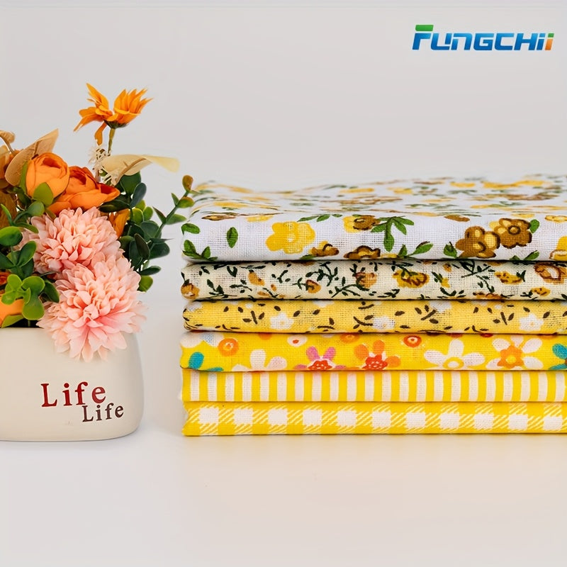 6pcs 20"x20"Cotton Fat Quarter Bundles -Floral, Star & Check Patterns, Vibrant Colors, Machine Washable Pre-Cut Fabric for DIY Quilting, Patchwork, Cushions, Doll Clothes & Craft Projects, Quilting Materials, Pattern Variety,