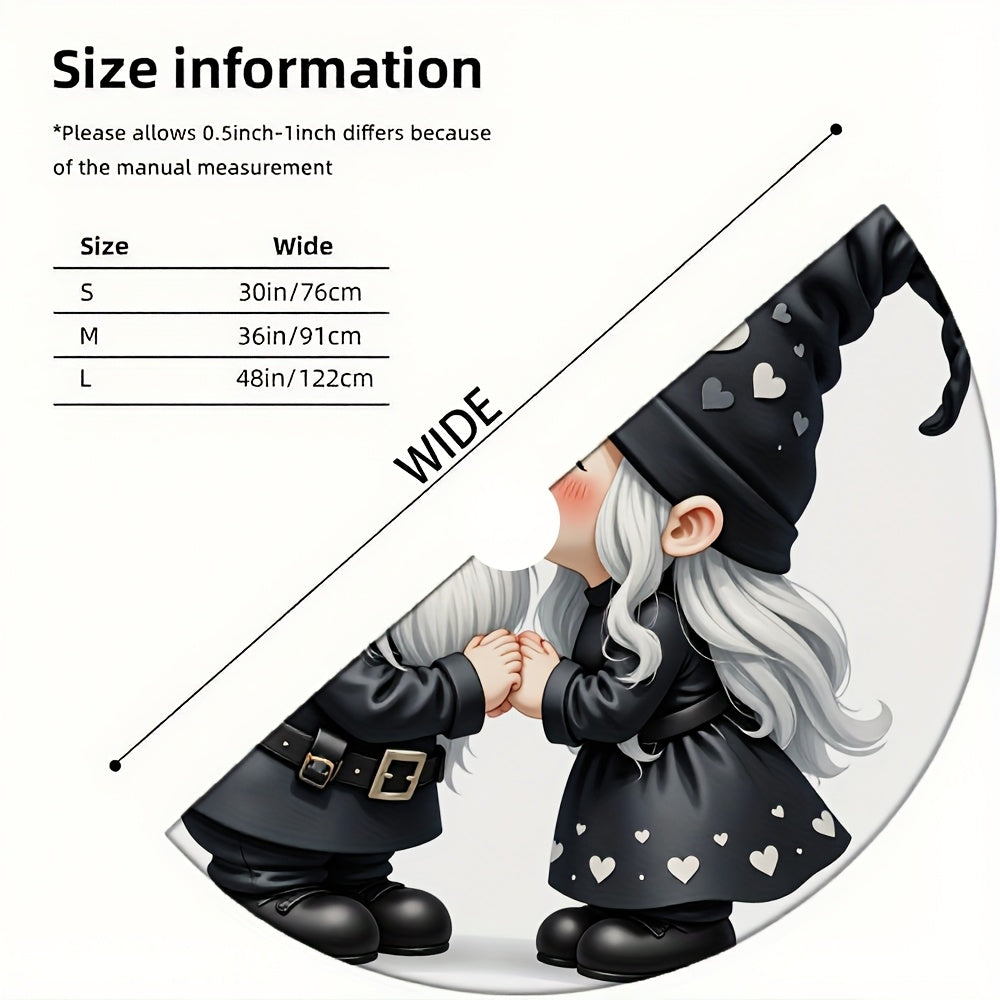 Cute Gnome Couple Christmas Tree Skirt with Matching Gnomes - Soft Black & White Heart-Patterned Outfit for Xmas Tree Base, Holiday Party Decorations, / Use (Compatible with Standard Trees) - Festive Dwarf Duo, Cross Stitch K