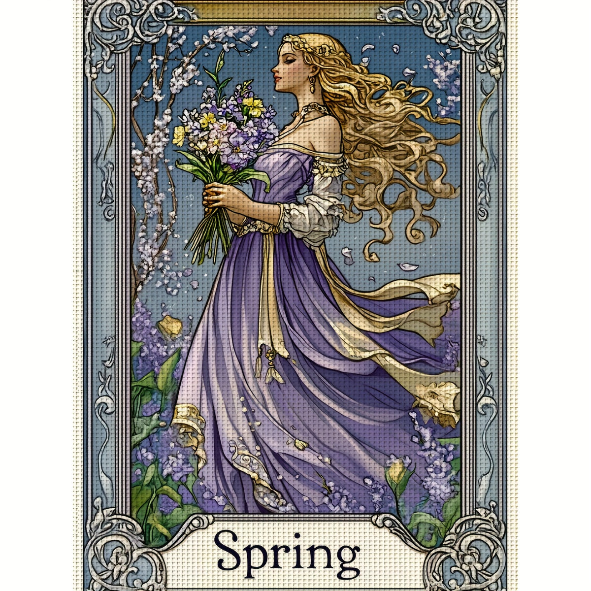 ZUOANLF 1 Set - 40x50cm/15.7x19.7in Fabric Cross Stitch DIY Kits, 11CT/14CT, Seasonal Goddess Designs (Spring, Summer, Autumn, Winter), All-Season Themes, Includes Printed Fabric, Needles, Threads, Patterns & Instructions - P