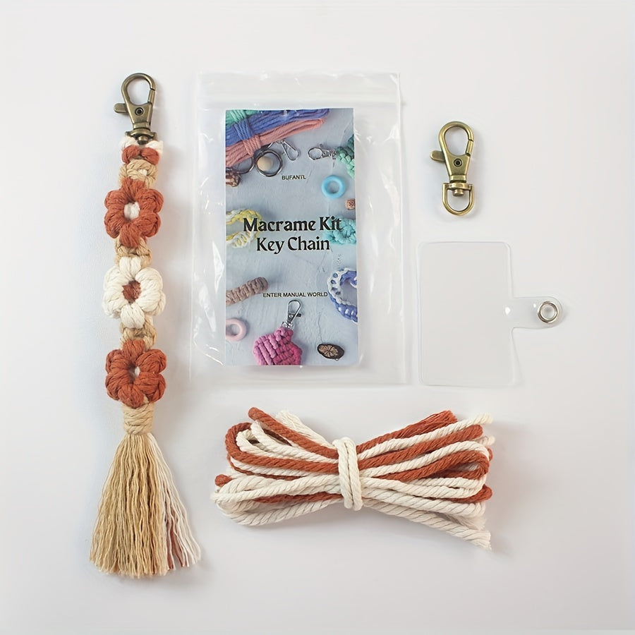 1pc Macrame Kit | Small Daisy Pattern Weaving Material Bag with Beginner Tutorial, Handmade Keychain and Bag Pendant, Suitable for Car Keys and Phone Cases, All-Season Craft Kit