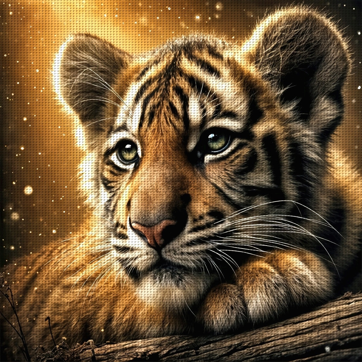 ZUOANLF 1set 40x40cm/15.7x15.7Inch DIY Cross Stitch Kit Frameless, Cute little tiger, tamped cross stitch kits, Embroidery Set for Home Decor, Includes Patterned Fabric & Threads, Perfect for Living Room Entrance or Bedroom D