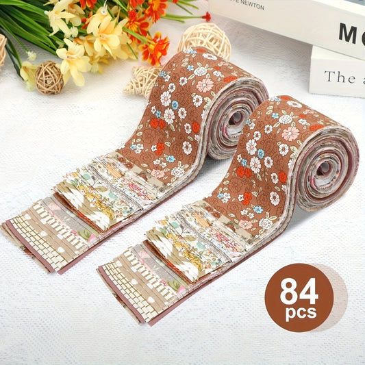 84pcs of 100% Pure (2.52*19.69inch) Vintage Floral Pattern Multi-Color Fabric - Ideal for Quilting, Sewing, Crafts, Doll Making, Wallets, Pillowcases, And Bedding, Sewing Projects, Craft Supplies, Decorative Textiles, Retro D