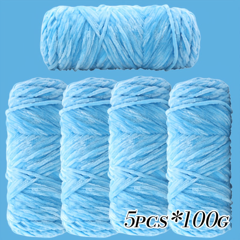 Large Ball Light Beige-Friendly Chenille Yarn 5pcs 500g - Ultra-Soft Velvet Yarn for Crocheting Blankets, Hats | Warm, Thick, Non-Deforming DIY Craft