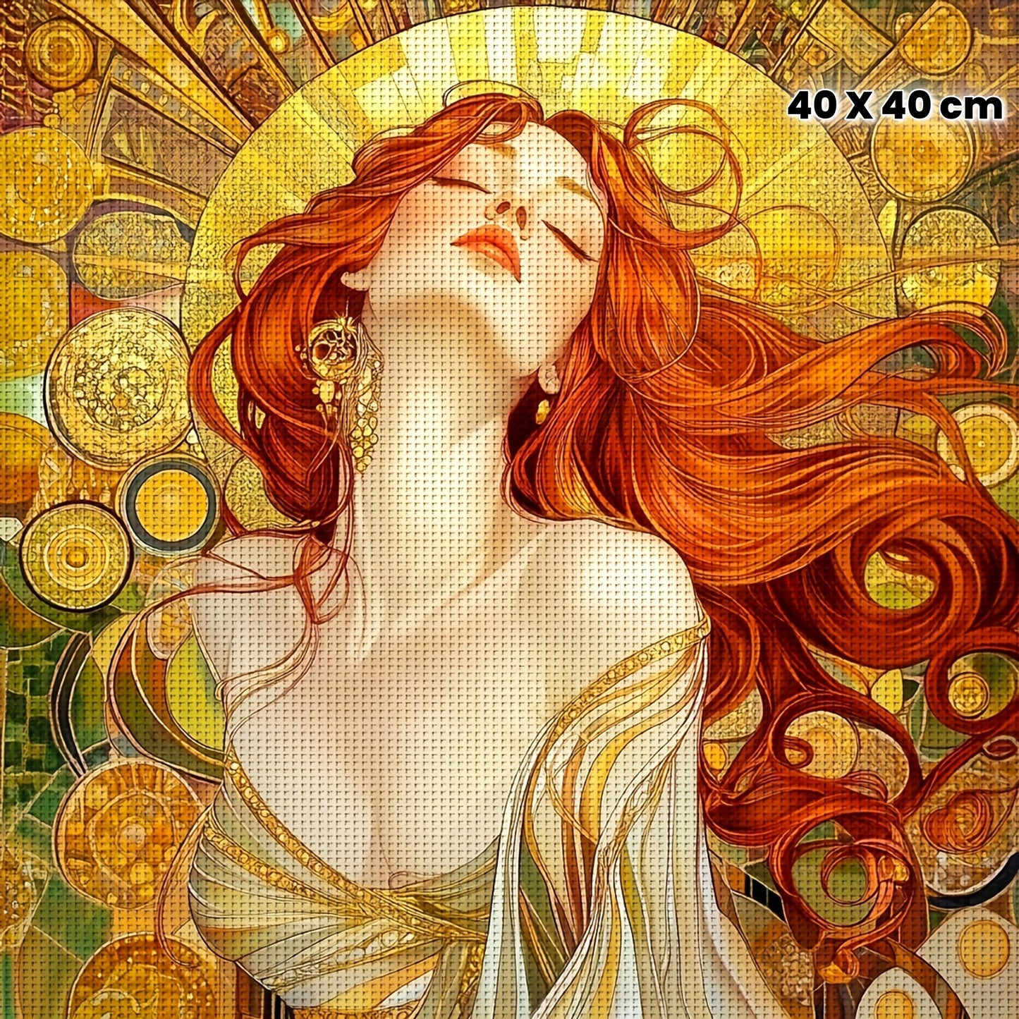 JOZYSH 1pc 15.75x15.75inch DIY Cross Stitch Kit - Vibrant Red-Haired Woman with Golden Earrings, Intricate Patterns, Perfect for Living Room or Bedroom Decor, All-Season Home Art Gift, Seasonal Home Decor|Vibrant Artwork|Deta