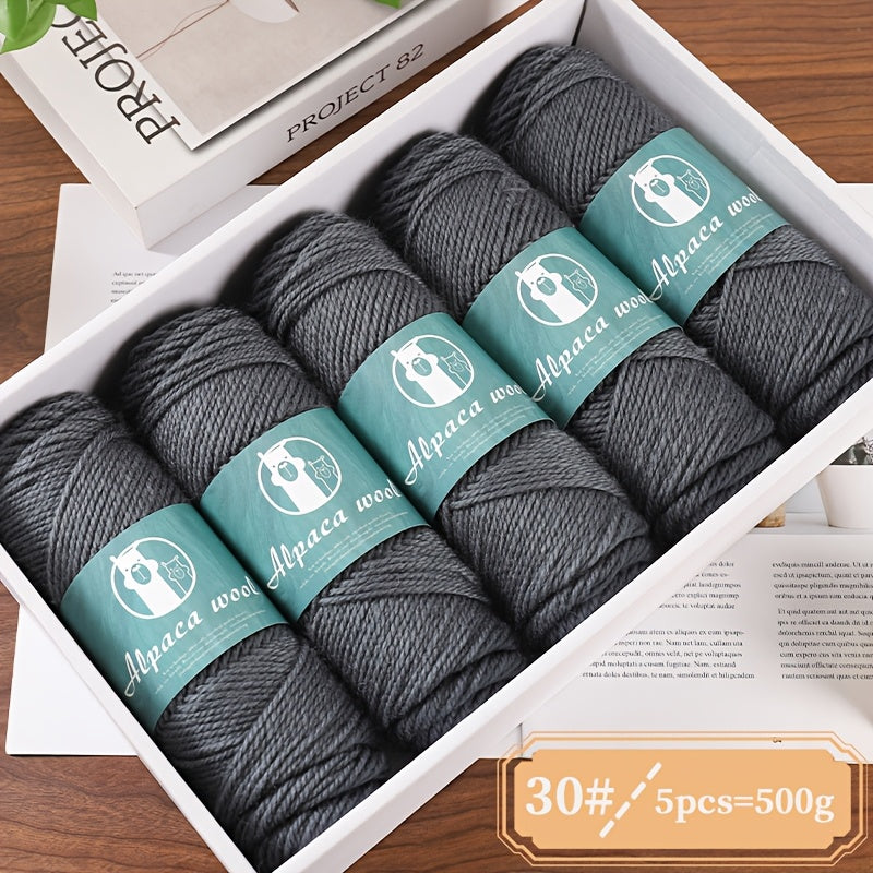 Alpaca Wool Yarn, Fine 245 Needles, Coarse Wool Yarn Balls, for Hand-Made Men'S And Women'S Autumn And Winter Warm Sweater Knitting Materials, Scarves, Hats And Other Warm Clothes 500G 5/Pack