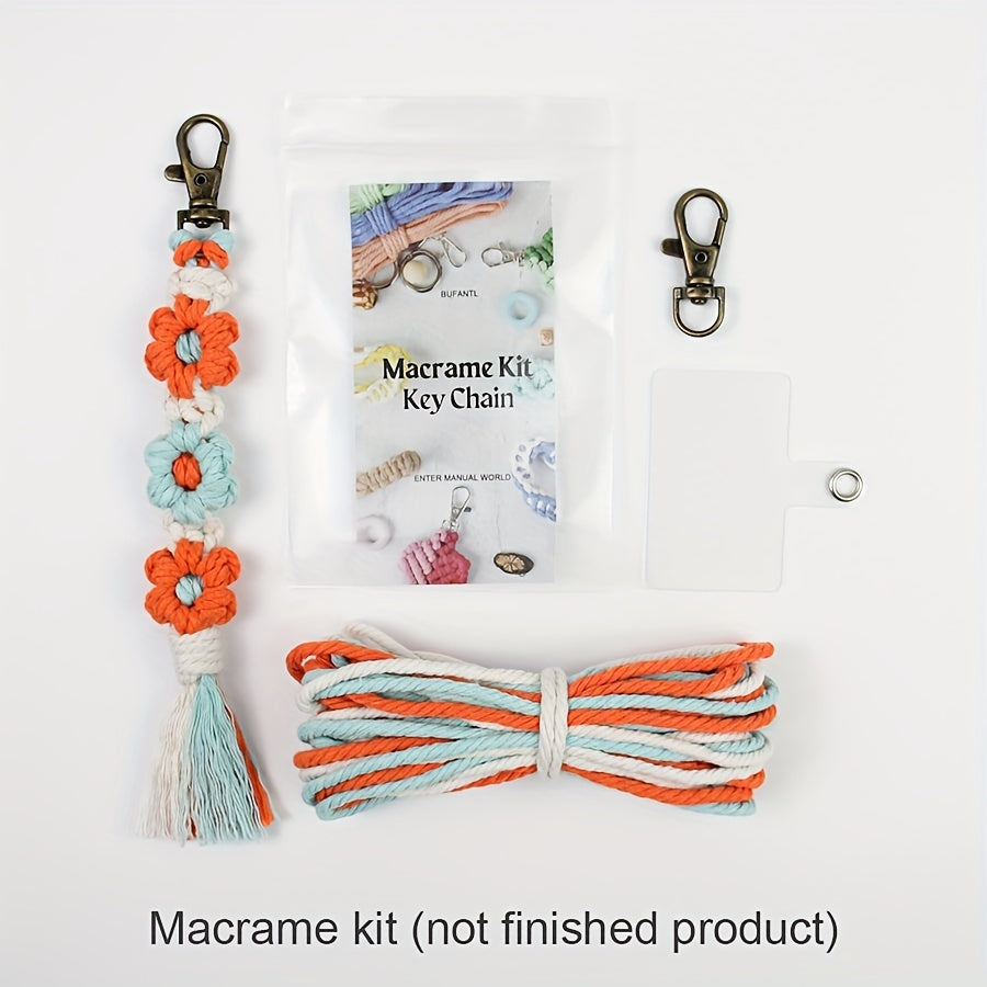 1pc Macrame Kit | Small Daisy Pattern Weaving Material Bag with Beginner Tutorial, Handmade Keychain and Bag Pendant, Suitable for Car Keys and Phone Cases, All-Season Craft Kit