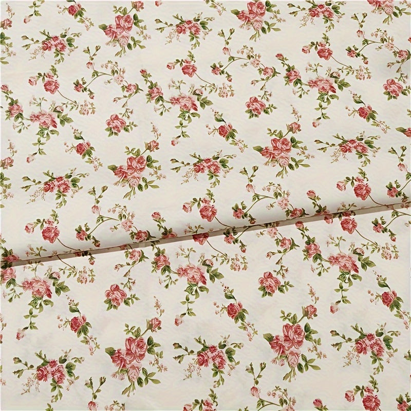 1pc Red Floral Print 100% Cotton Precut - Soft, Breathable & Durable Craft Material for DIY Sewing, Quilting, Doll Clothes, Upholstery & Patchwork - Machine Washable, Sewing Supplies Accessories