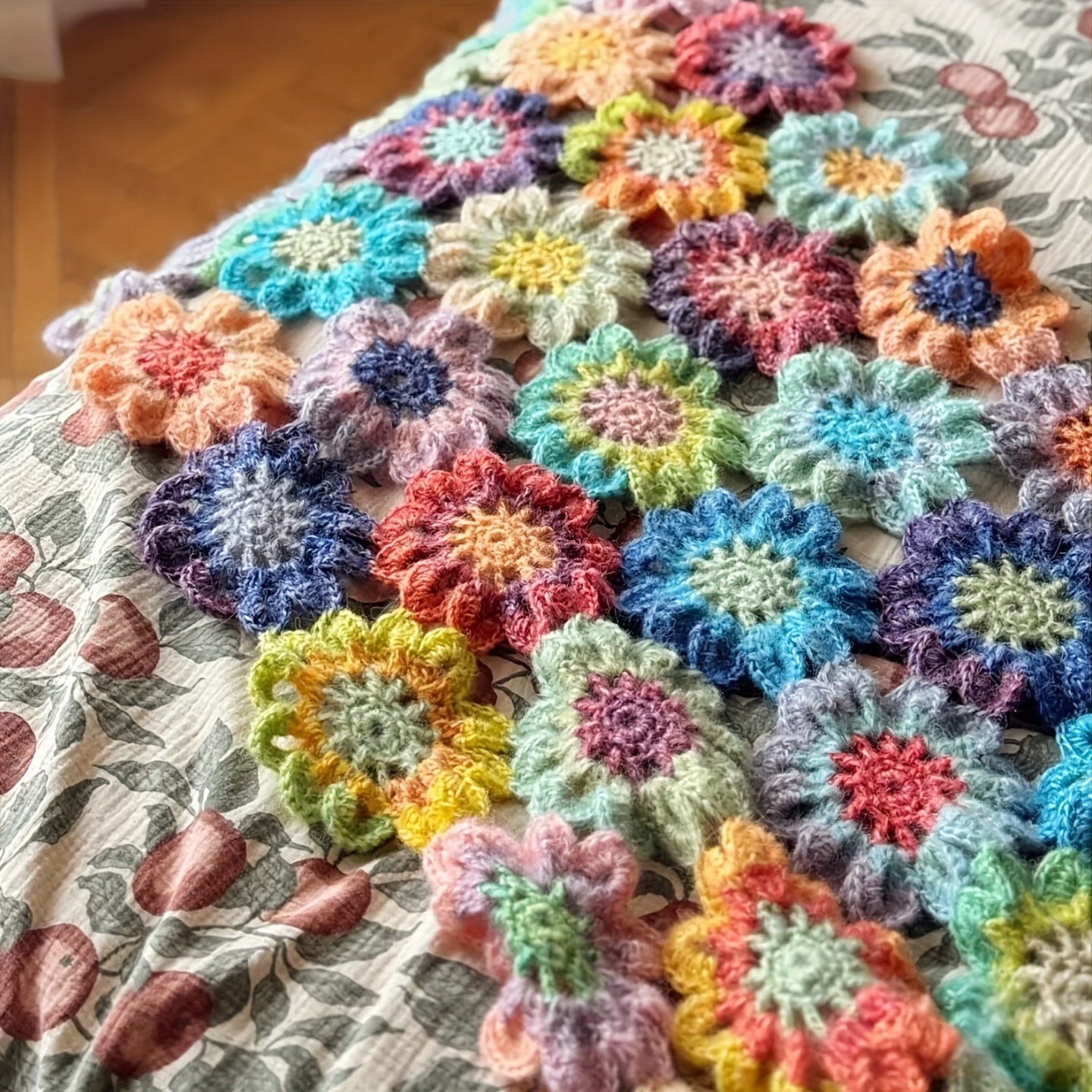 Gradient Rainbow Floral Crochet Blanket Kit with Wool Yarn & Complete Tools - All-Season Throw, Bed Runner, Shawl for Intermediate Crocheters | Multicolor Ombre Design, Video Tutorials & Pattern Guide | Sky, Red, Green, Yello