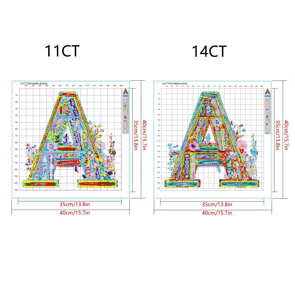 1pc JOZYSH Large Alphabet Cross Stitch DIY Kit with A-Z Letters, Numbers & Floral Frames - Complete Set with Pre-Printed Canvas, Needles, Threads, Instructions - 40x40cm/15.7x15.7in - Perfect for Home/Office Decor, Birthday/C
