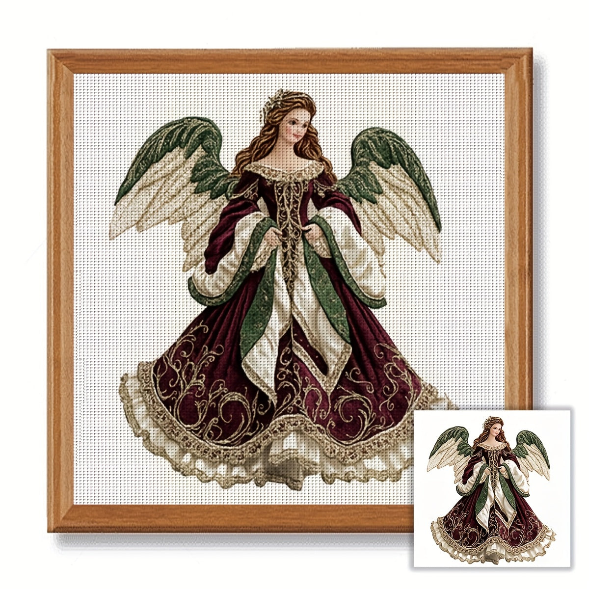 JOZYSH 11x11" Angel Cross Stitch Kit - Beautiful Winged Angel Design with Lace Dress, Includes Pattern Fabric & Threads - Perfect for Home Decor in Living Room, Entryway, or Bedroom, Bedroom Wall Art | Serene Angel Design | D