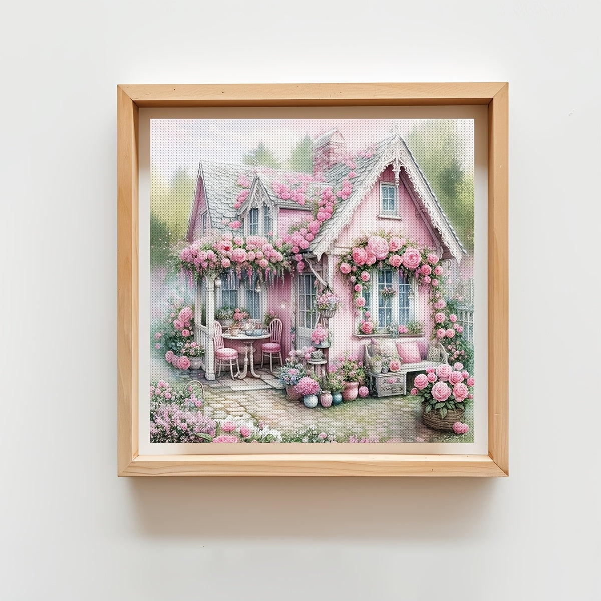 JOZYSH Enchanting Pink House Cross Stitch Kit - 15.7x15.7inch/19.7x19.7inch, Frameless DIY Embroidery Set for Beginners & Adults, Includes Printed Fabric, Needle, Thread, Pattern & Instructions - Ideal for Home Office Wall De