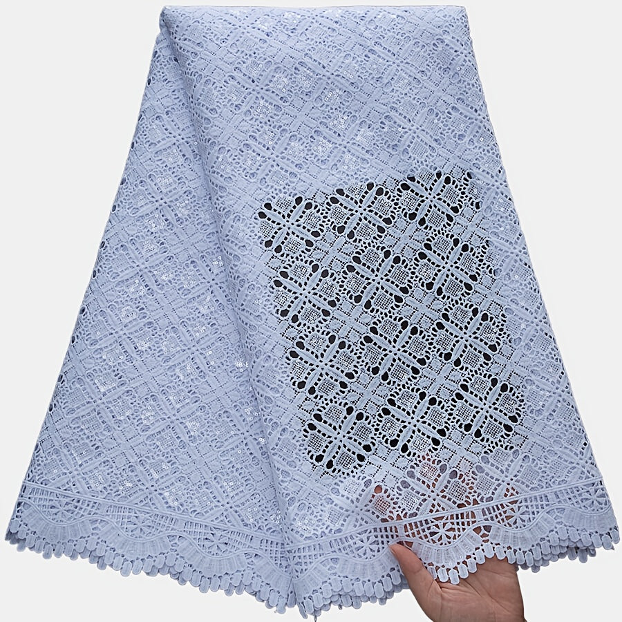 White African Water-Soluble Lace Fabric with Sequins - Nigerian Style Floral Pattern for Wedding, Party, and Prom Dresses, Hand Wash Only, Wedding Dresses, Party Dresses, Elegant Dresses, Intricate Lacework