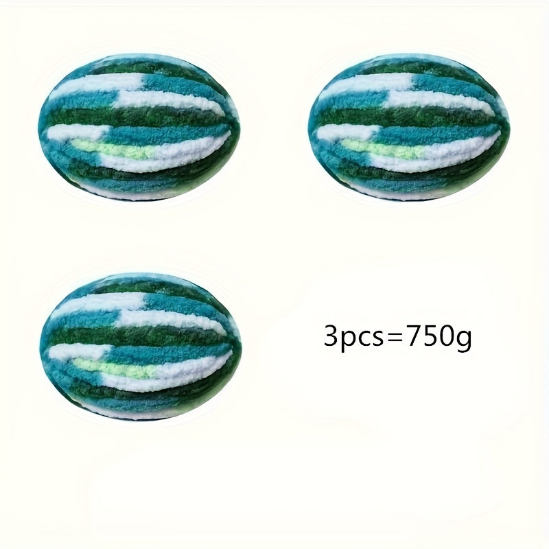 3pcs Set Super Bulky Thick Ice Yarn - Heavy-Duty Machine-Washable Chunky Braided/Ribbon Texture for DIY Knitting, Crocheting, Blankets, Hats, Scarves, Pet Beds - Gradient Color (Multicolor) Large-Scale Crafting