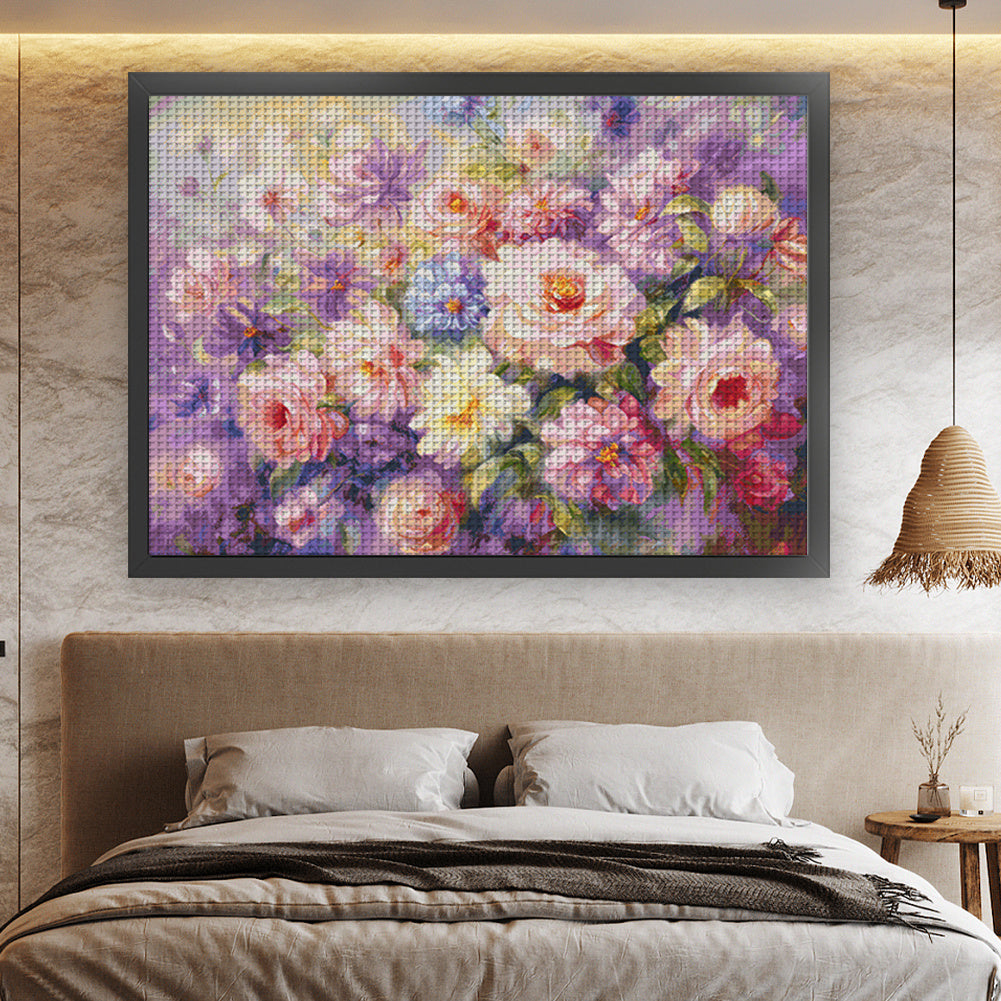 Stamped Cross Stitch Kits for Adults, Flowers Embroidery Kits for Beginners, 14CT Patterns, Counted Embroidery Needlepoint Kits Home Decor, 49.61x38.19in