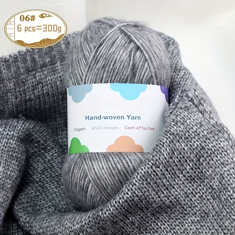 Vibrant Bamboo Fiber Yarn for Crafting, Knitting Fashion Sweaters, Scarves, Hats, Shawls, Coats, Hollow-Out Coats, and Apparel Accessories - 15% Bamboo Fiber, 85% - 1 Bag = 6 Skeins = 300g, Handmade Accessories, Diy Clothing,