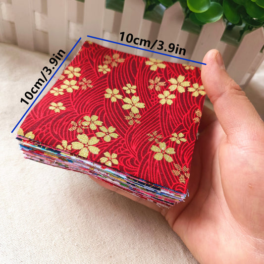3.94*3.94inch Thickened Golden Foil Japanese Style Patchwork Fabric Pieces, Suitable for Scrapbooking And Hand Sewing Projects, Craft Making.