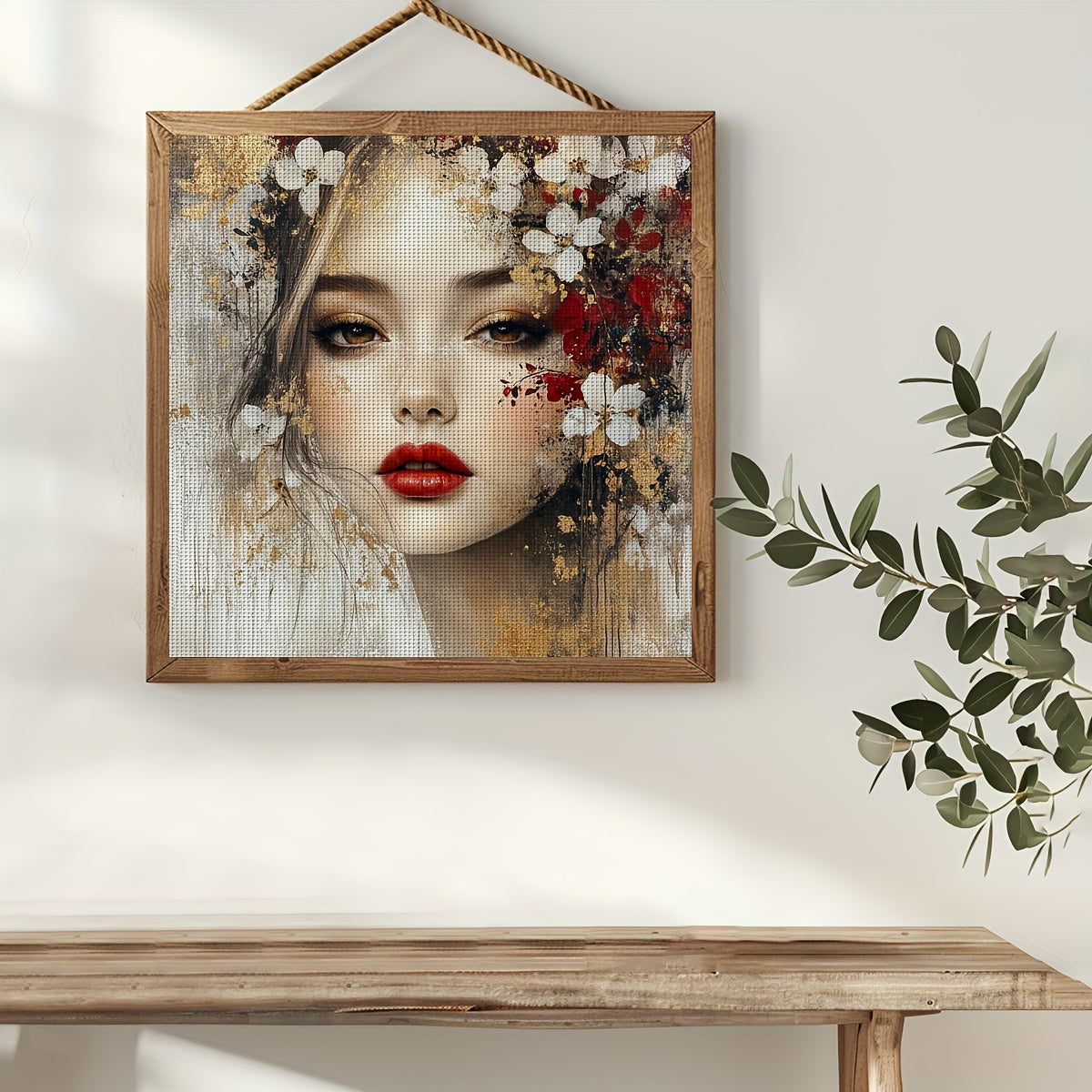 1 Set ZUOANLF 40x40cm/15.7x15.7" Frameless Cross Stitch Kit for Adults & Beginners - Complete DIY Embroidery Set with Printed Fabric, Threads, Needles, Hoop-Free Lady Face/Jewelry Chart - Handmade Art Gift, All-Season (Golden