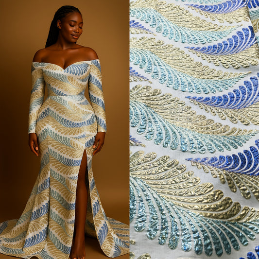 1pc 5Yards African Brocade Jacquard Lace Fabric High Quality Nigeria Gilding Damask Lace Fabric for Halloween Party Women Dresses Sewing, DIY Sewing Projects, Costume Fabric, Elegant Lace Design, Decorative Lace, Premium Lace