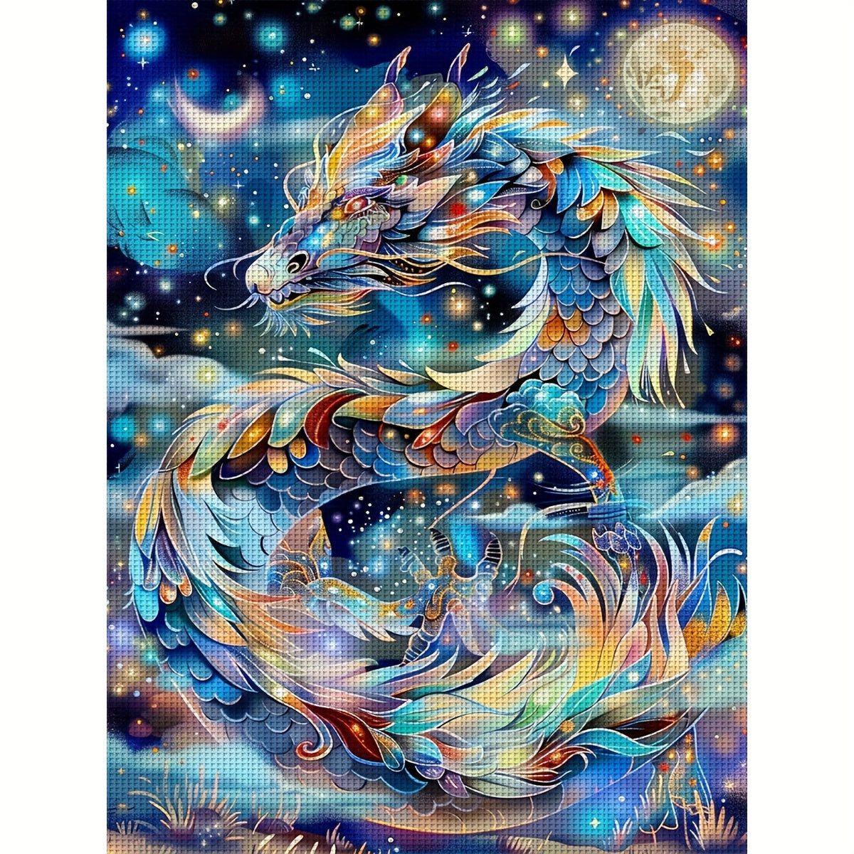 1 Set - Starry Night Dragon Cross Stitch Kit, DIY Colorful Needle and Thread Art, 11CT Cross Stitch Fabric Craft Kit with thread, Needles, and Instructions, Size 14.17×18.11 Inches.