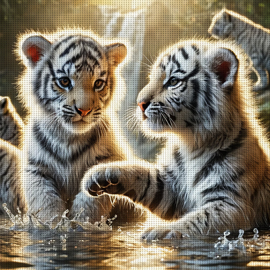 ZUOANLF 1set 40x40cm/15.7x15.7Inch DIY Cross Stitch Kit Frameless, Cute tiger, stamped cross stitch kits, Embroidery Set for Home Decor, Includes Patterned Fabric & Threads, Perfect for Living Room Entrance or Bedroom Decorat