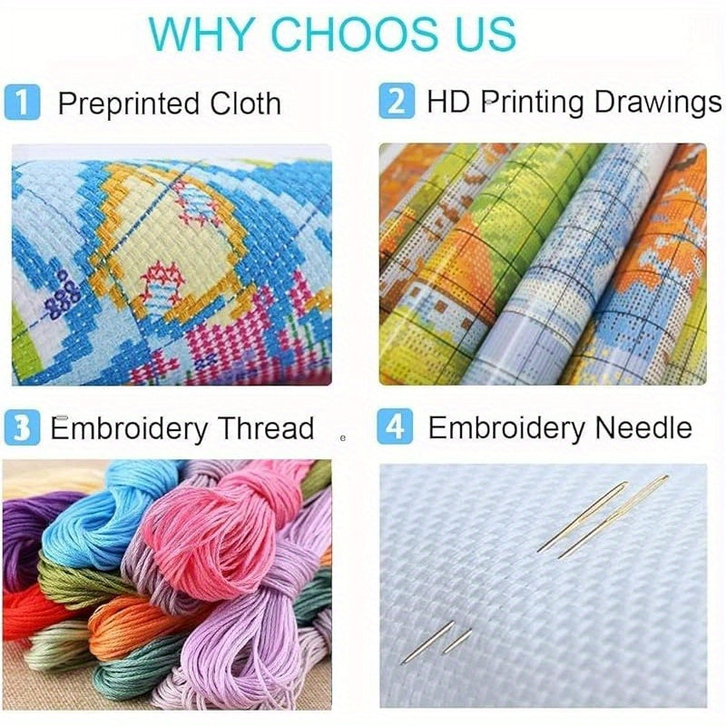 Starry Night Stamped Cross Stitch Kits- Tree Counted Cross Stitch Kits for Beginners Adults Needlepoint Moon Cross-Stitch Patterns Dimensions Needlecrafts Embroidery Kits Arts and Crafts